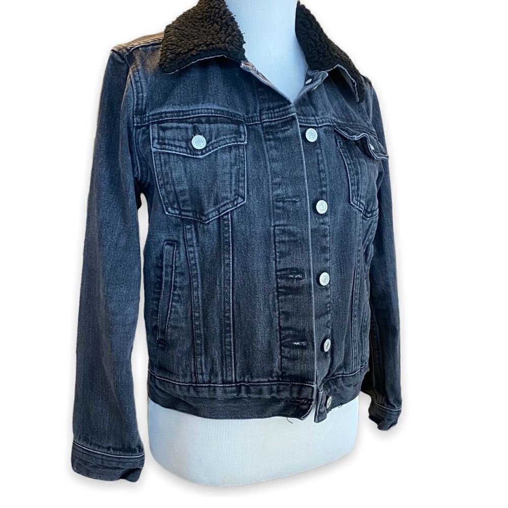 Black Jean Denim Fitted Casual Warm Summer Sherpa Jacket